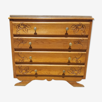 Commode ancienne Art Déco 4 tiroirs et plateau marbre