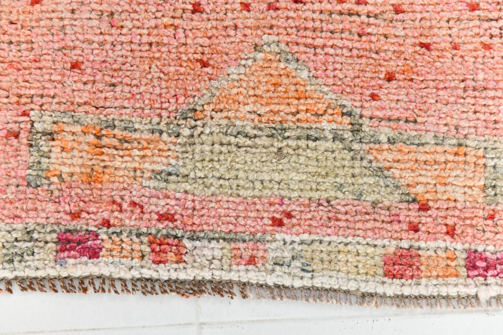 Tapis de couloir vintage à motif étoilé rouge et rose, 98 x 285 cm