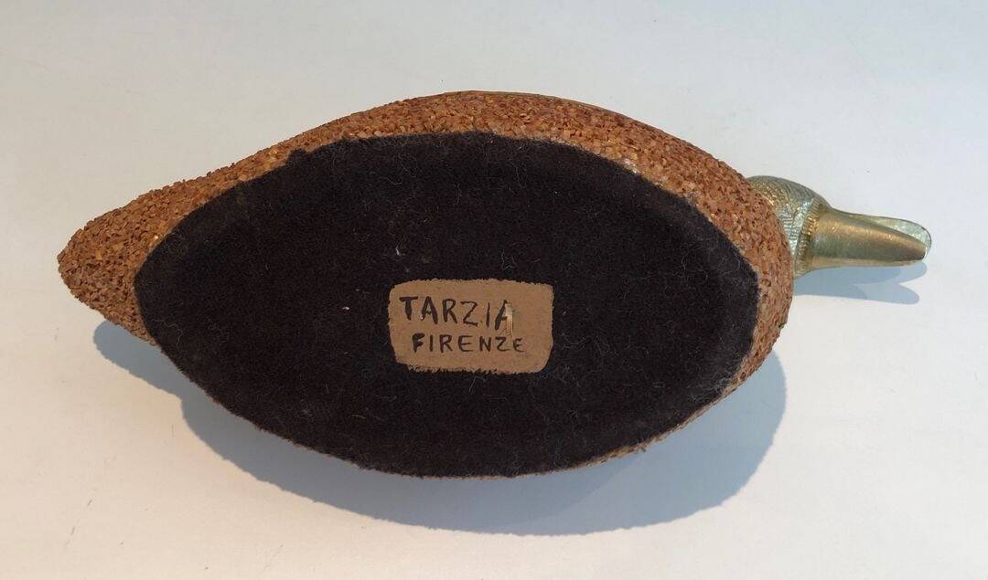 Ceramic and Brass Duck Catchall, Tarzia Firenze, Italian Work,