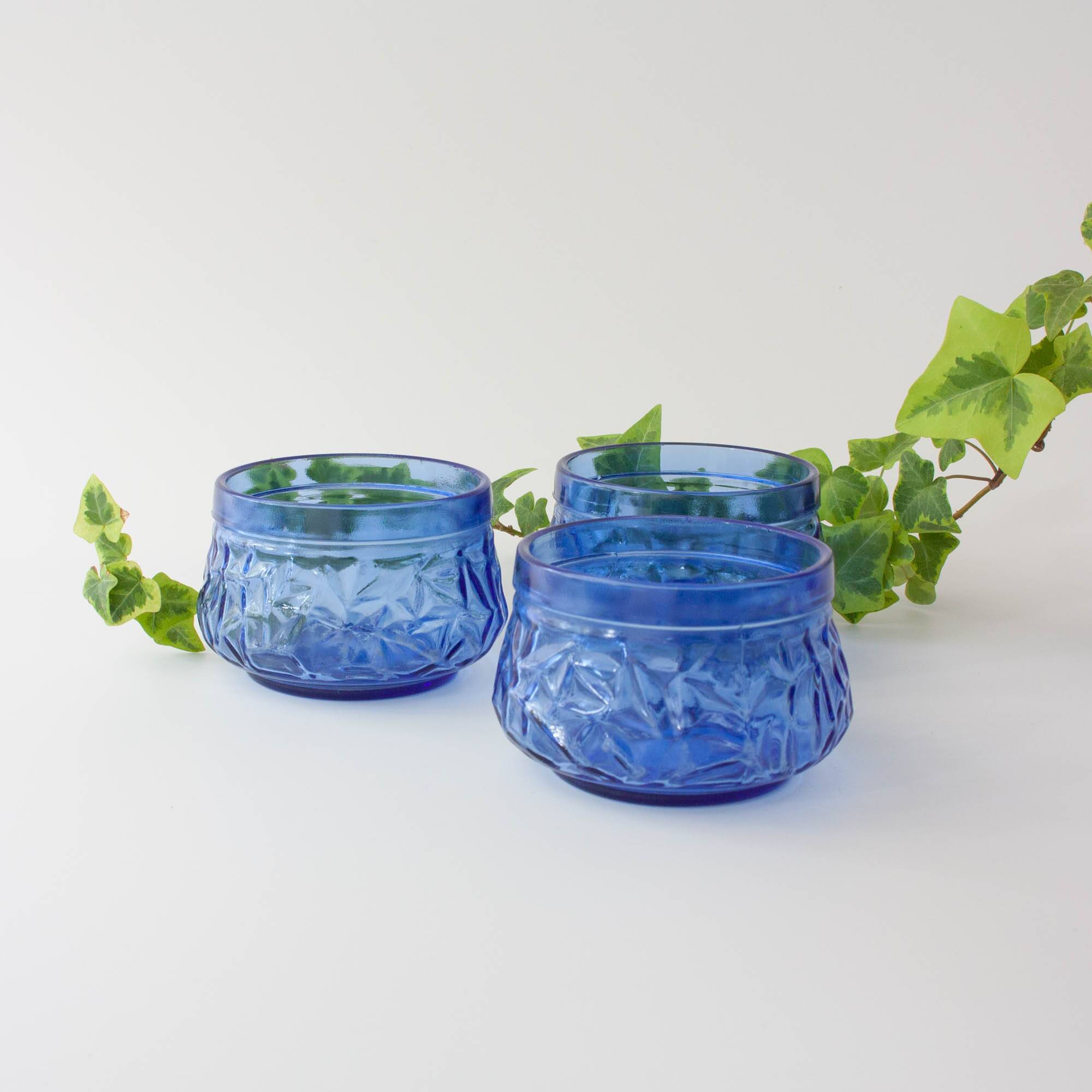 Set of 3 Vintage IVIMA Blue Glass Dessert Bowls, 1960s