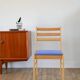 Set of 4 solid pine chairs, reupholstered in ocean blue wool, 1980.
