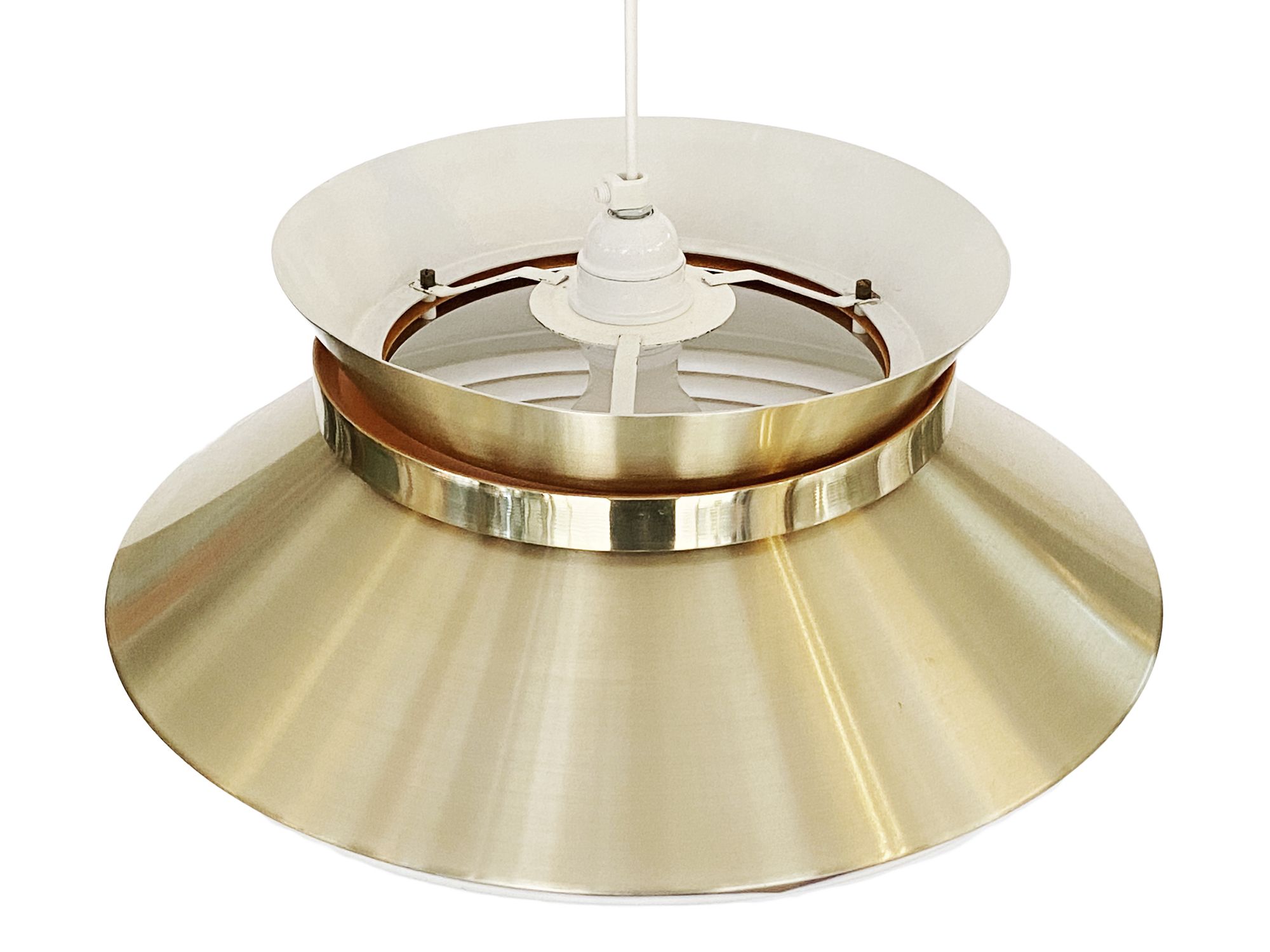Brass colored aluminium pendant light by Carl Thore for Granhaga Metall. Sweden 1970s