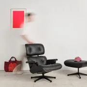 Lounge Chair and ottoman in black leather by Charles & Ray Eames, Vitra
