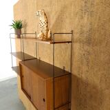 Wall rack with hanging cupboard, shelves and steel holders vintage