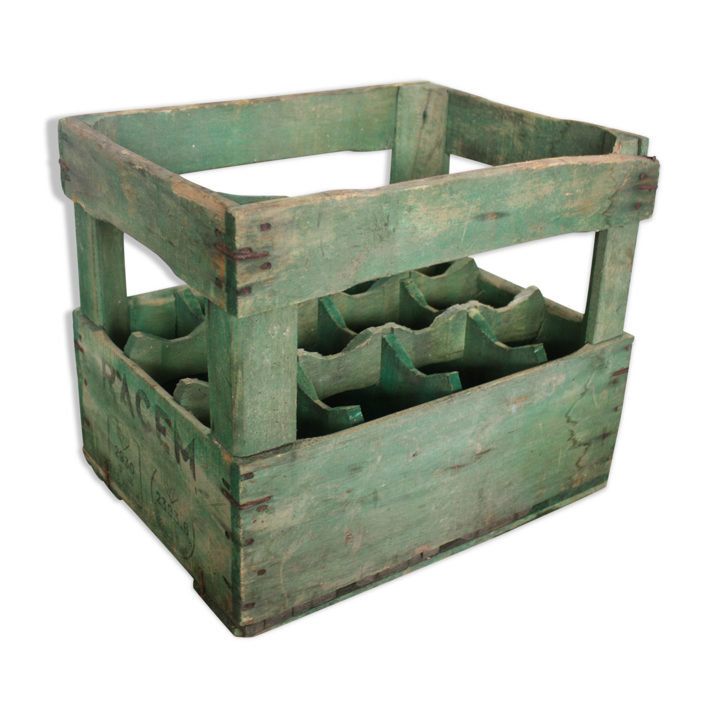 Green wooden bottle case