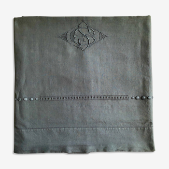 Old sheet in pure linen washed gray mouse