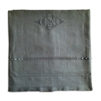 Old sheet in pure linen washed gray mouse