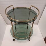 Auxiliary table / Barcart / Camarera Mid-century, Latón golden and crystal ahumado, 70's – Italia