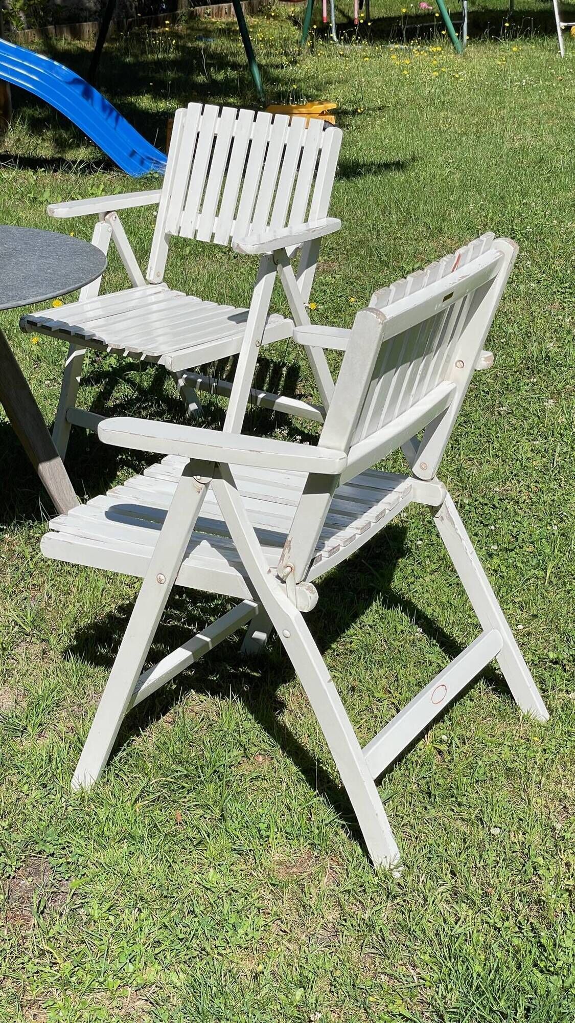Pair of vintage wooden garden armchairs by r.gleizes
