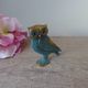 Miniature brass owl figurine with blue eyes, small owl vintage Greek art sculpture