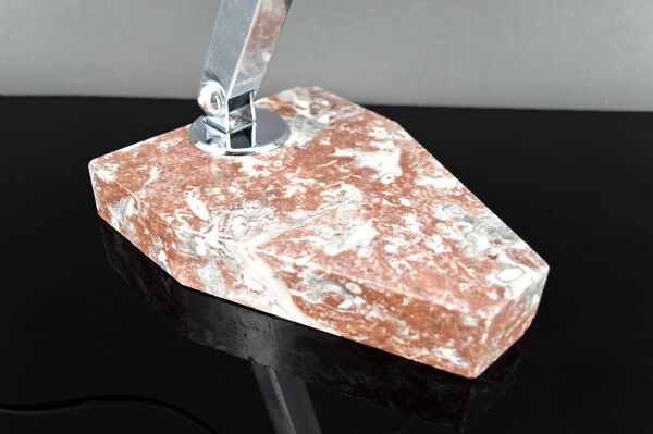 Grande Lampe de Bureau, Chrome, Aluminium et Marbre, Art Déco Moderniste