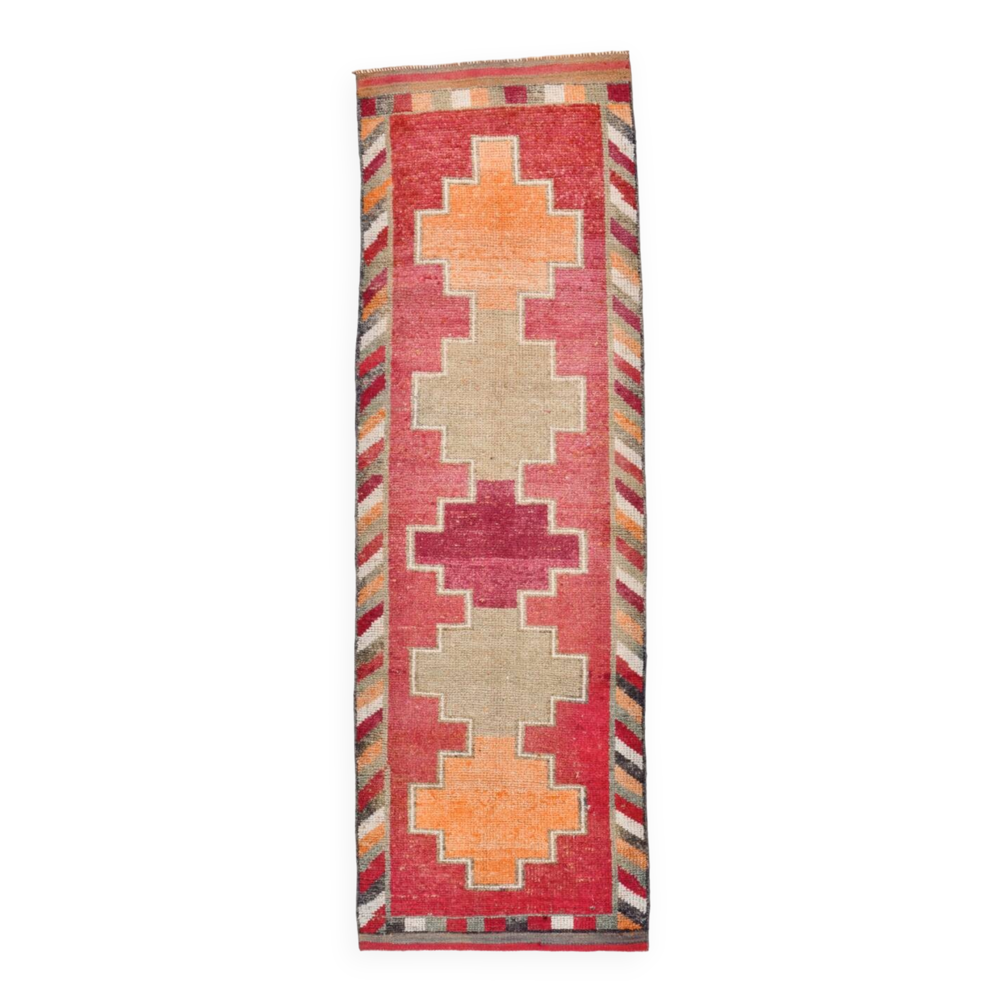 3x10 Orange & Red Turkish Vintage Runner Rug, 97x301Cm SK 22031