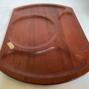 Pair of wooden snack meal trays with compartments.