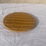 Flat round tray in slip with braided pattern signed FPP Vallauris J19 France vintage