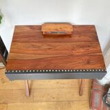 Desk, writing desk in solid rosewood and studded leather, 20th century.