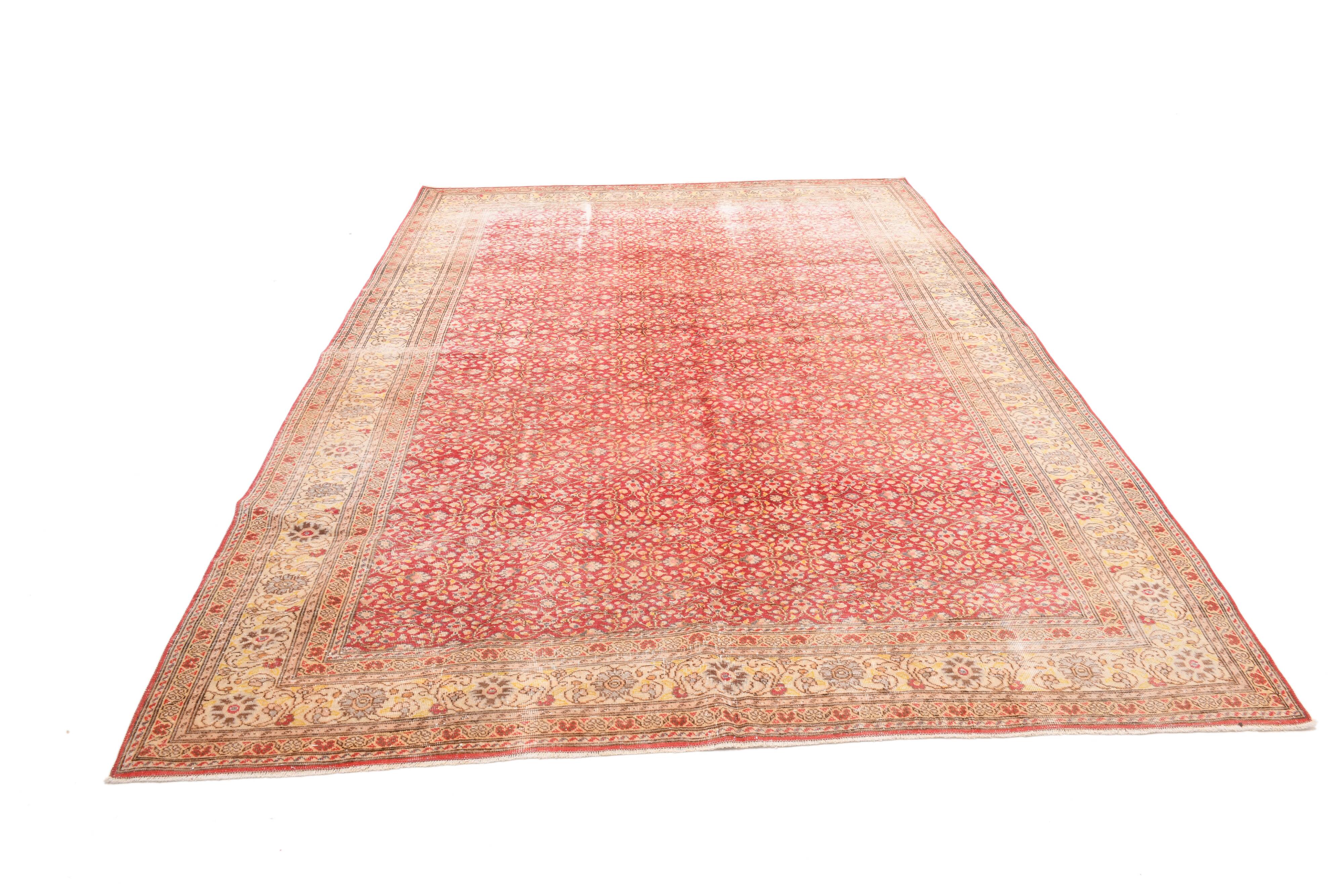 7x9 Red & Yellow Floral Persian Vintage Rug, 206x290Cm