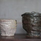 Pair of signed glazed stoneware vases, plant pot, cache-pot.