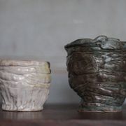 Pair of signed glazed stoneware vases, plant pot, cache-pot.