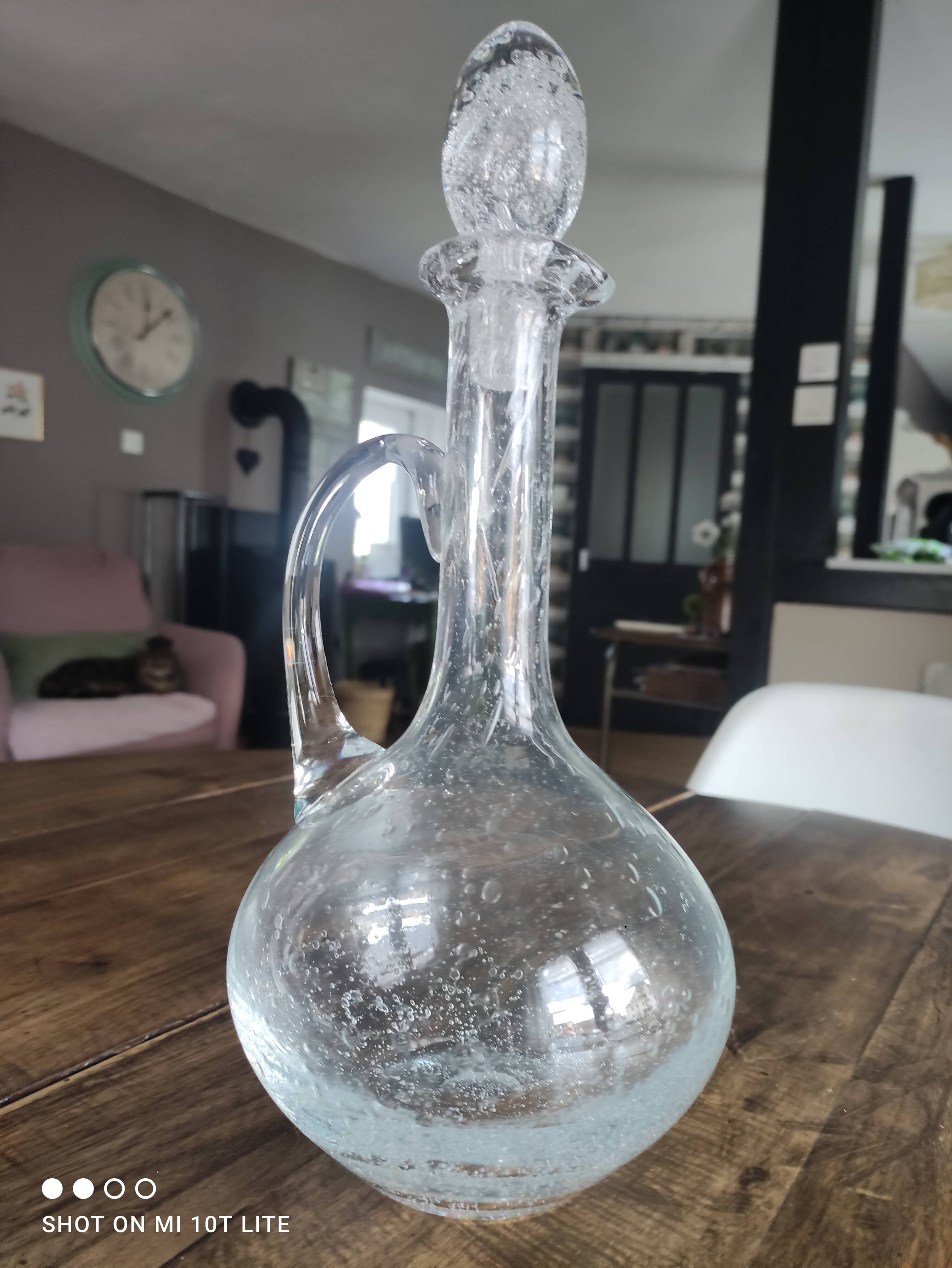 Wine carafe, vintage decanter in hand-blown Hartzviller bubbled crystal
