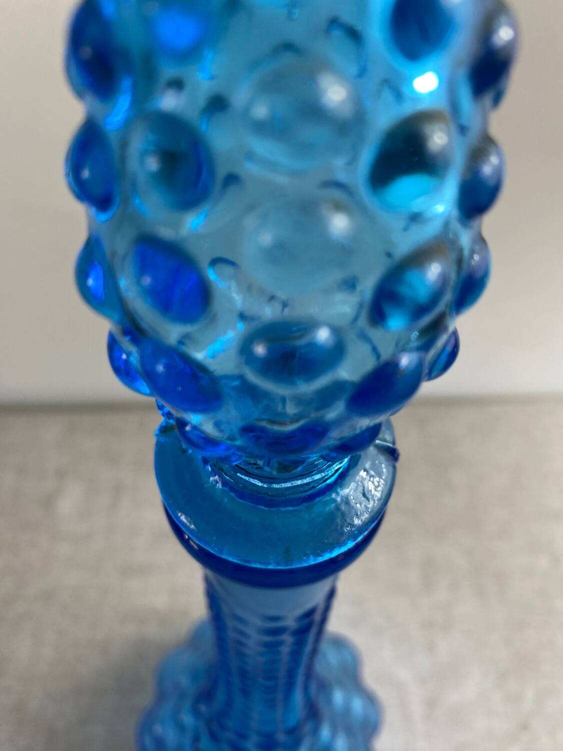 Turquoise blue employment glass carafe