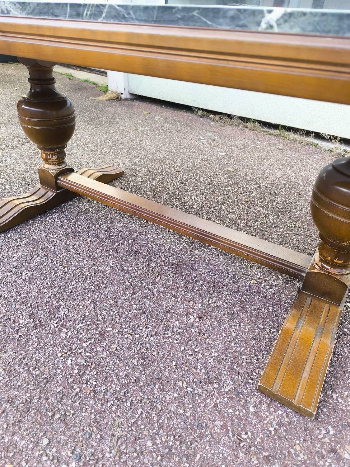Wood and green marble coffee table