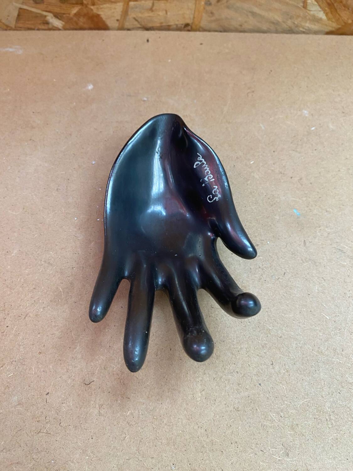 Old vallauris pocket tray hand shape black ceramic vintage decoration