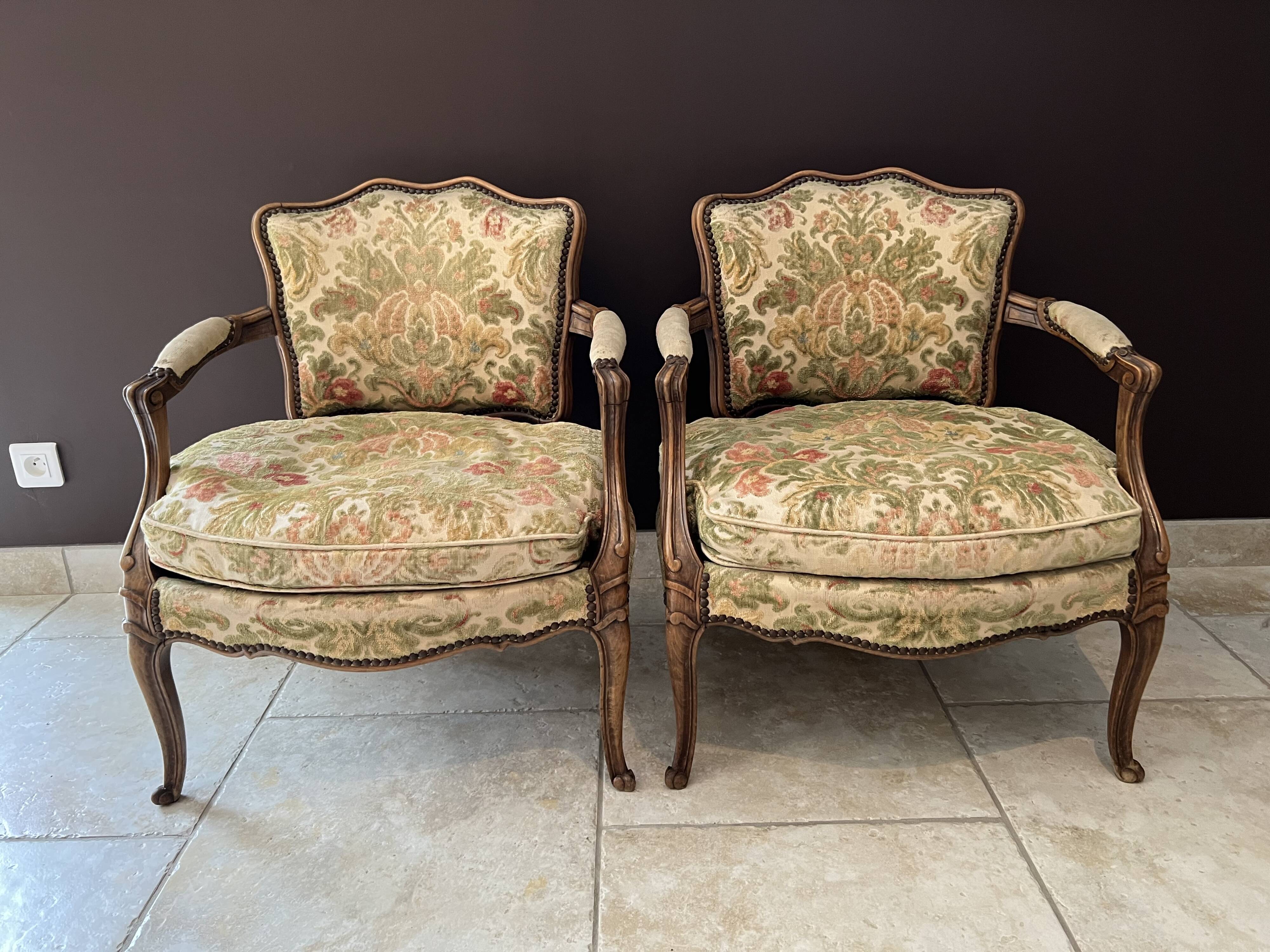 Pair of convertible armchairs, Lous XV style bergères