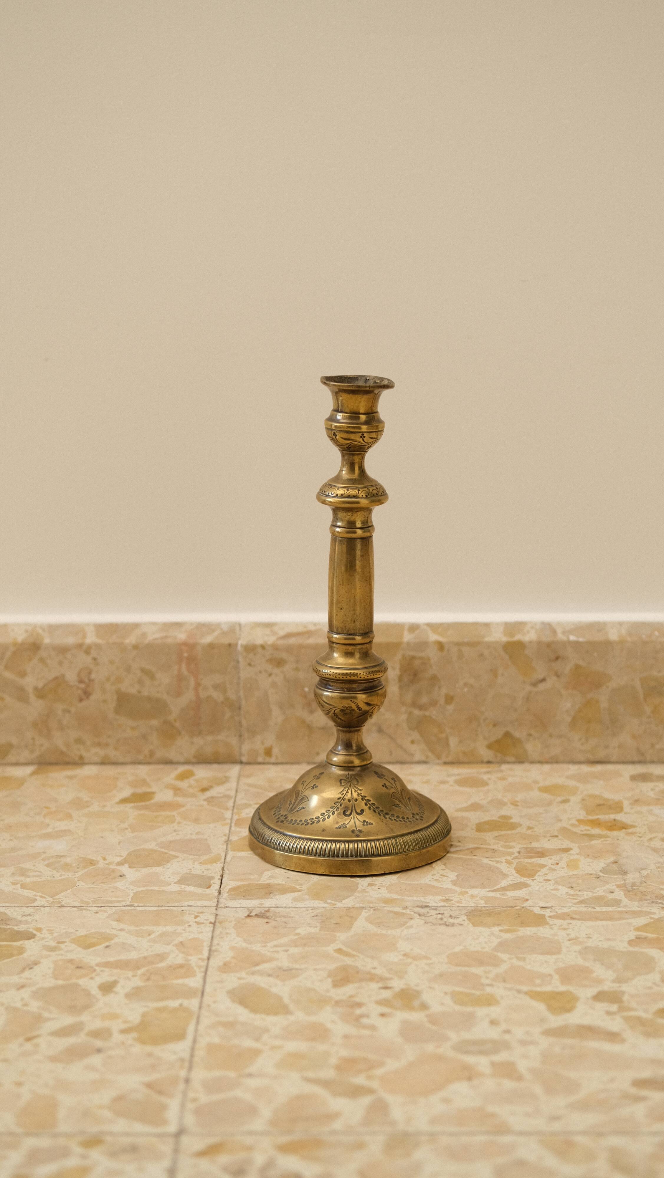 Flowery brass candle holder