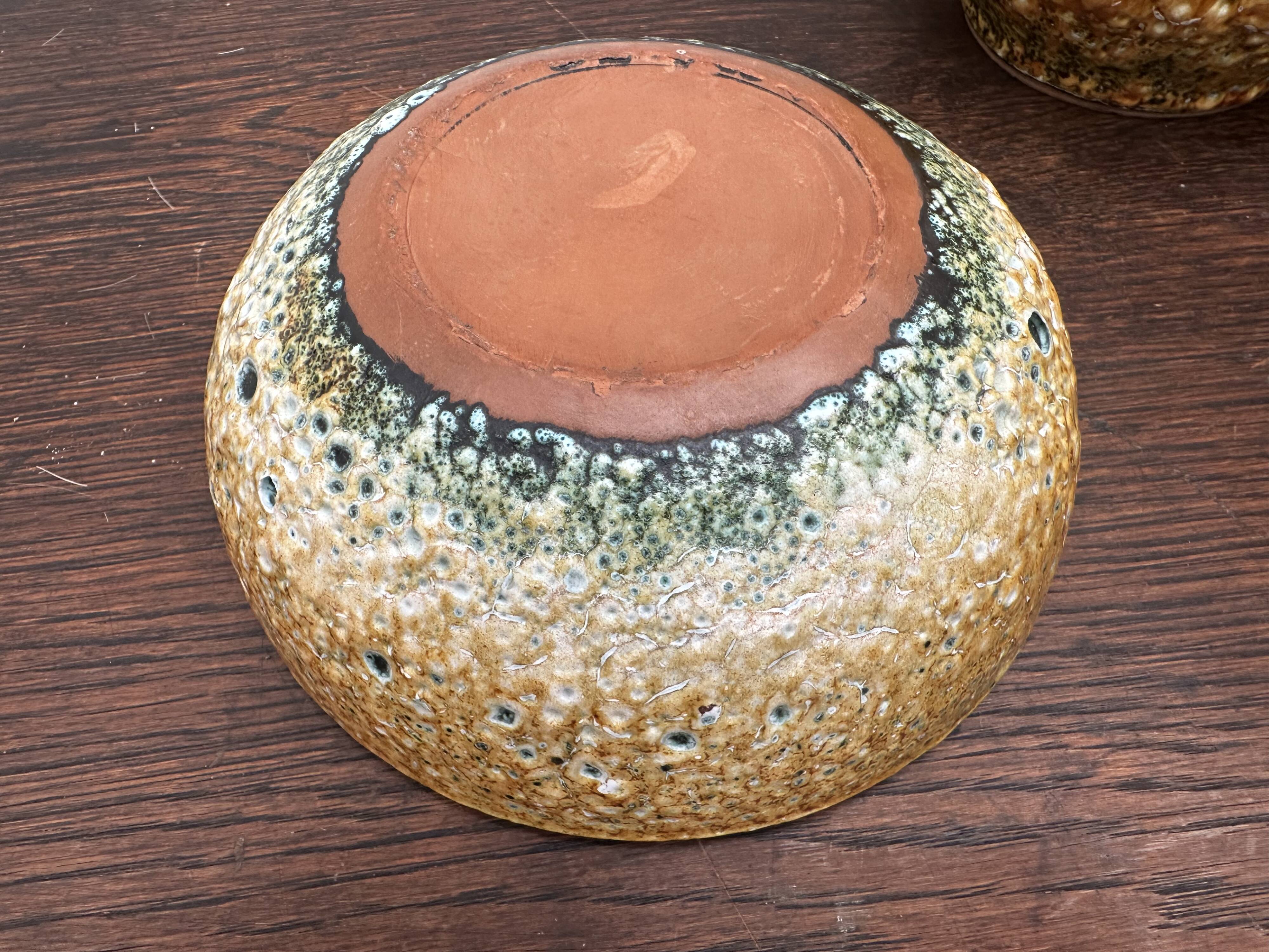 Set of 3 vases and 1 trinket tray, Honey / Fat Lava Vallauris, 1970s
