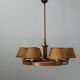 6 wooden paper head chandeliers with brass details, 1960s, Germany