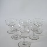 Set of 6 engraved crystal champagne glasses 1950
