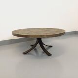 Vintage brutalist round coffee table in metal and slate from the 70s