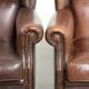 Set of 2 subtle sheepskin wingback armchairs in English style