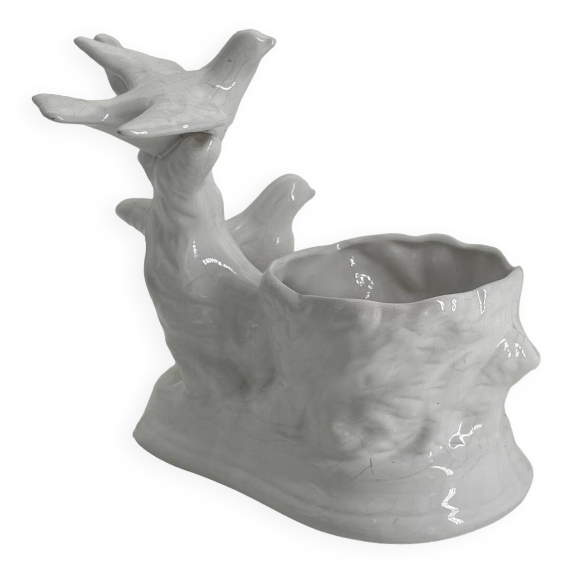 Vintage white porcelain dove planter