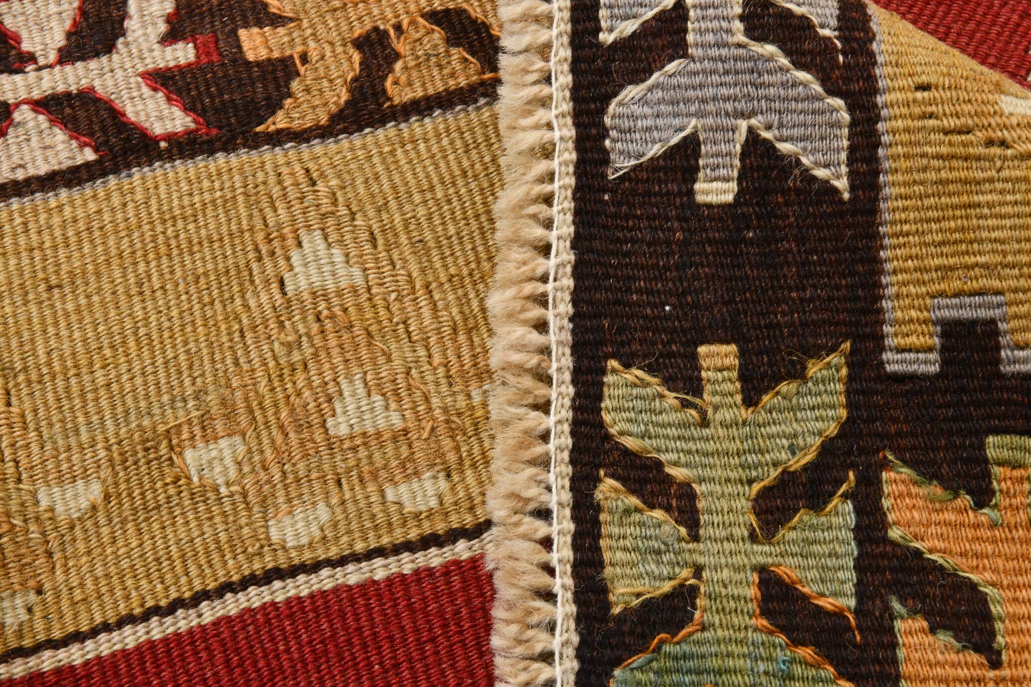 3x5 Red & Mustard Tribal Handmade Vintage Kilim Rug, 95x143Cm