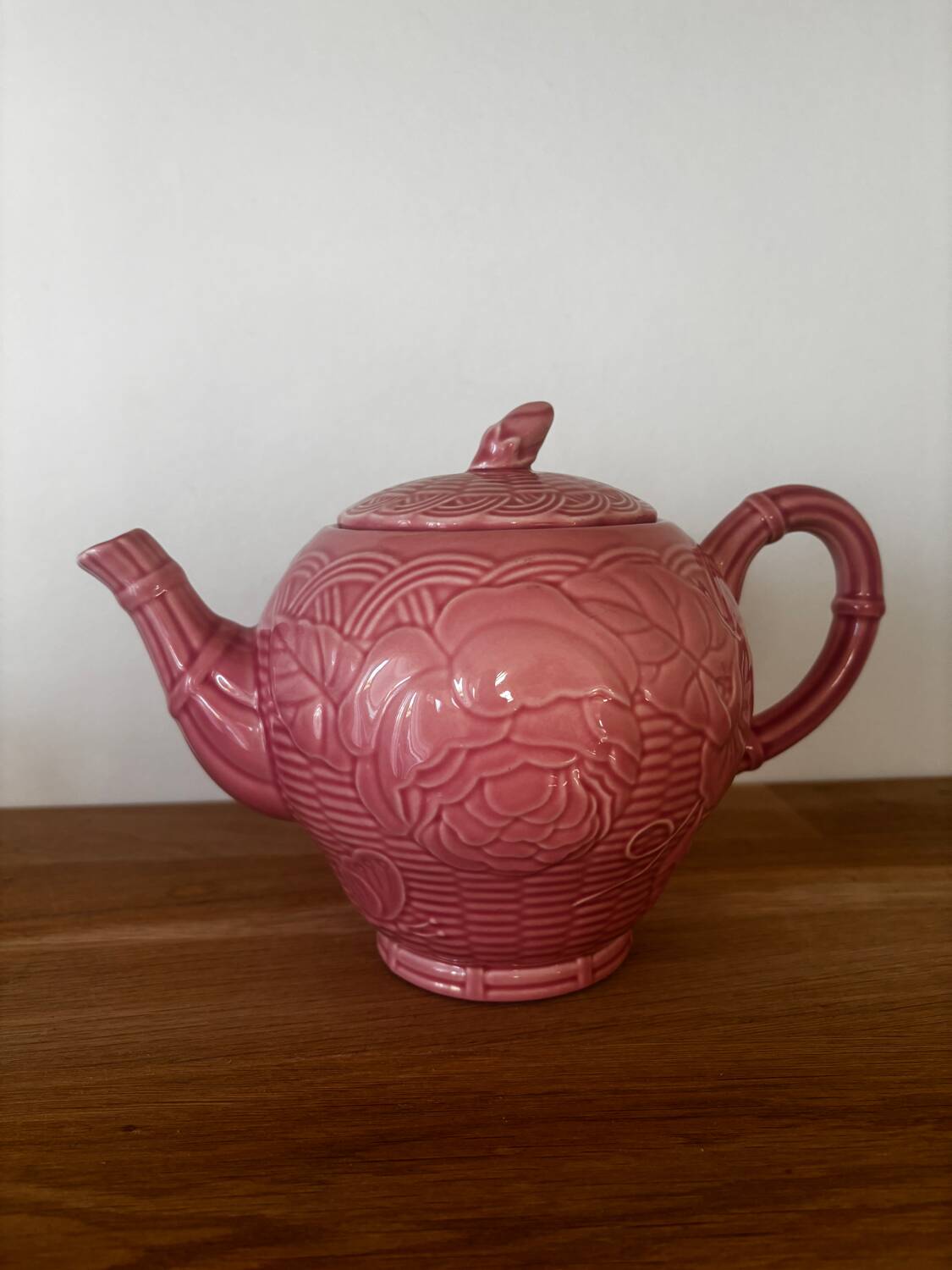 Pink floral slip teapot