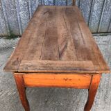 Antique solid cherry farmhouse table with 3 drawers and 2 pulls