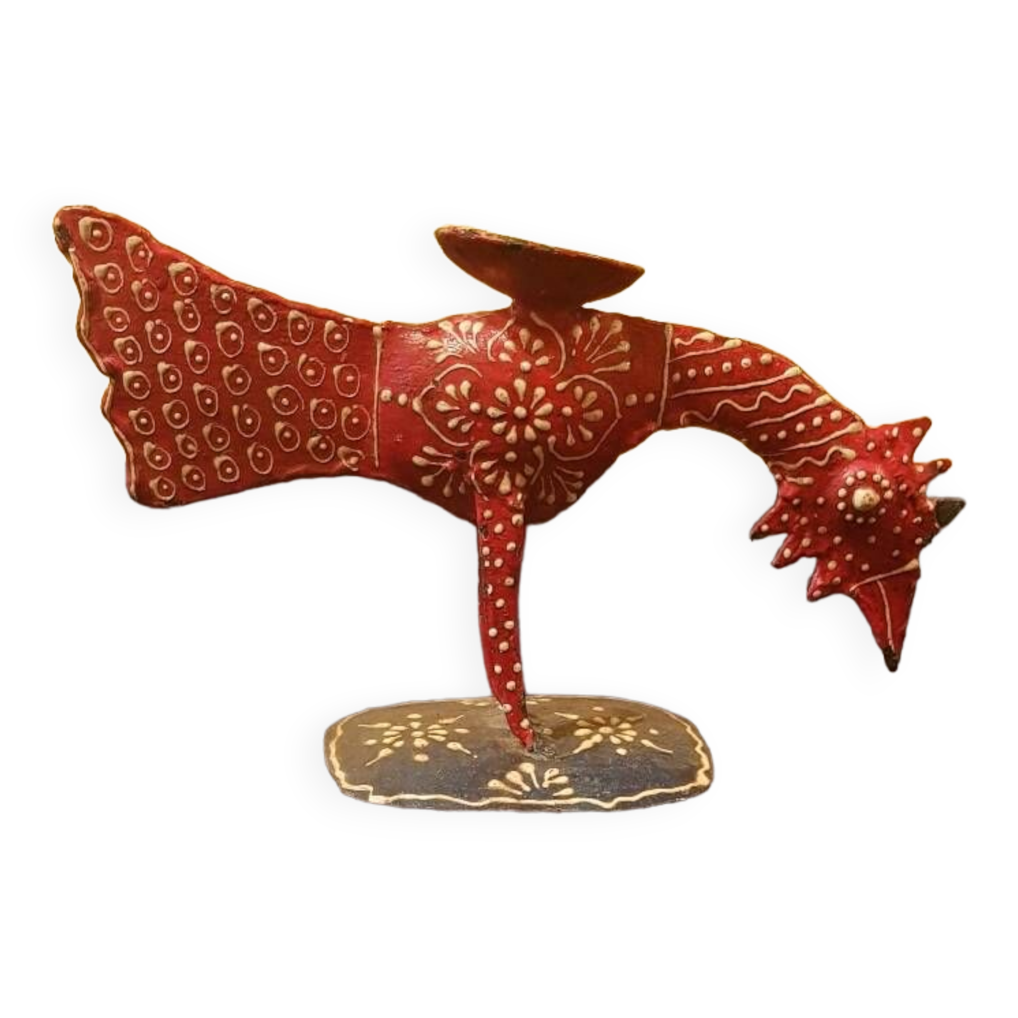 “Rooster” incense burner in sheet metal. Hand painted.