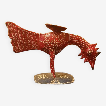 “Rooster” incense burner in sheet metal. Hand painted.