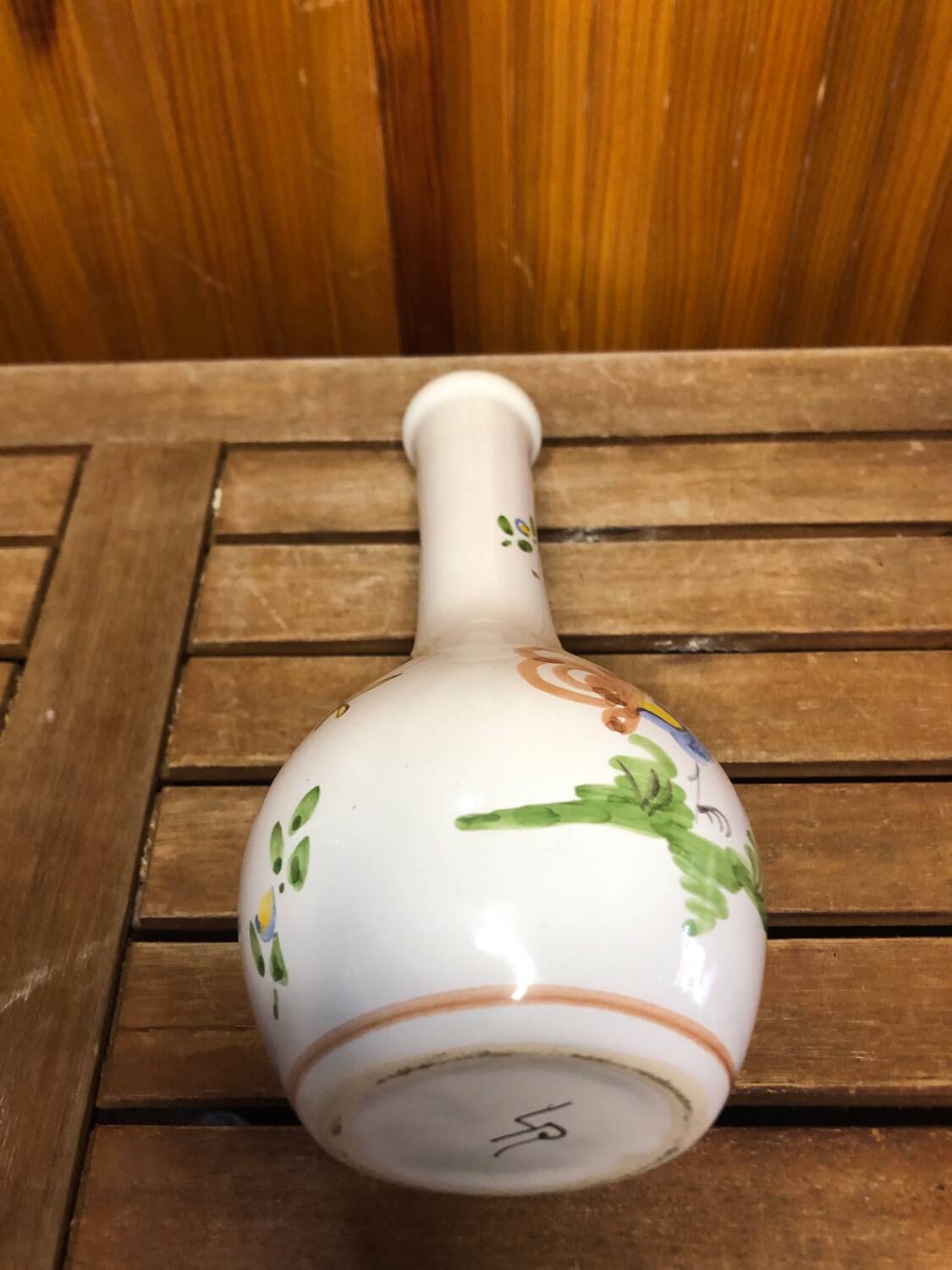 Old Vase Soliflore MOUSTIERS White Ceramic Vintage Painted Decor #A484