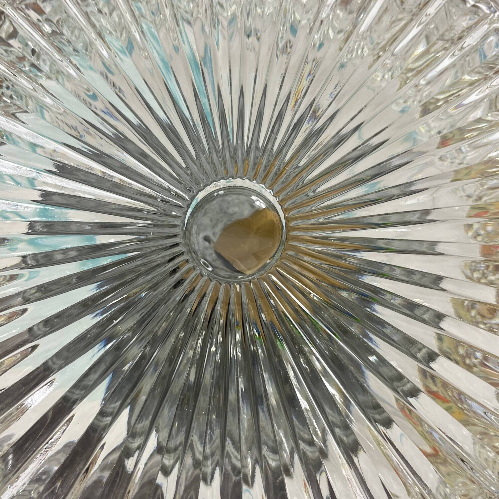 Vintage 1970s round wall light ceiling fixture with transparent glass.