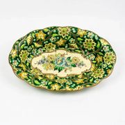 Longwy cup in cloisonné enamels on a green background, polychrome floral decoration and gold
