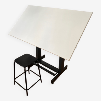 Drawing table with industrial stool