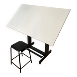 Drawing table with industrial stool