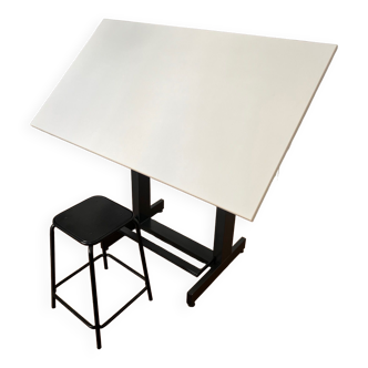 Drawing table with industrial stool