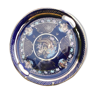 Pie dish of the faiencerie of Limoges T.M Seckin blue / gold decoration birds