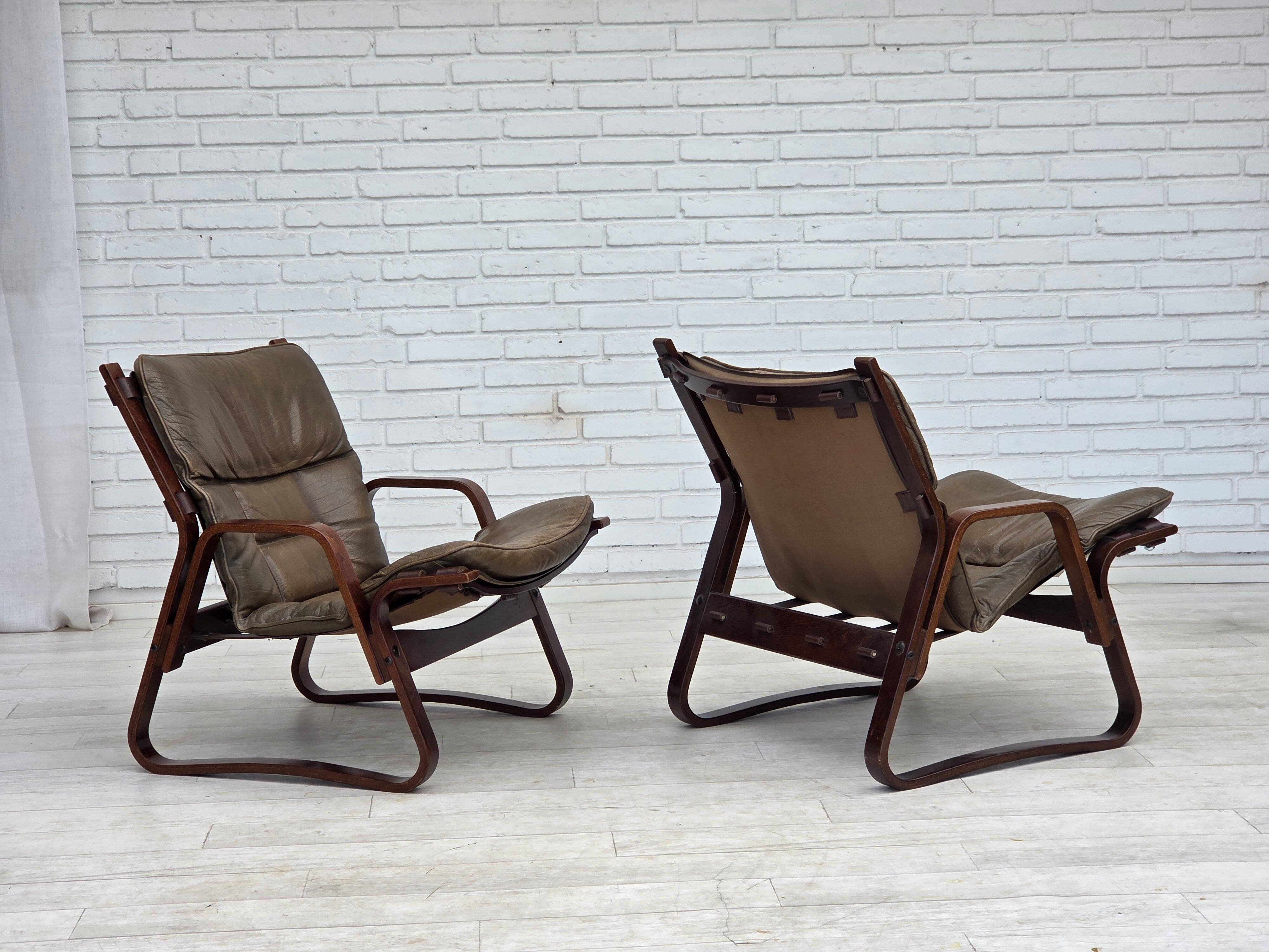 1970s, Norwegian lounge chair, brown furniture leather.