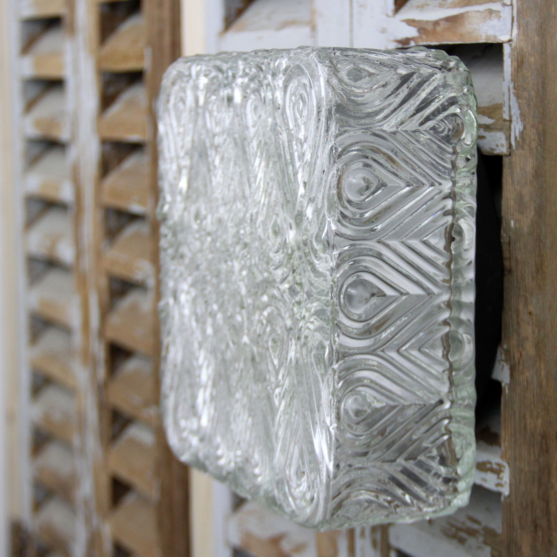 Square ceiling light, thick old glass, vintage