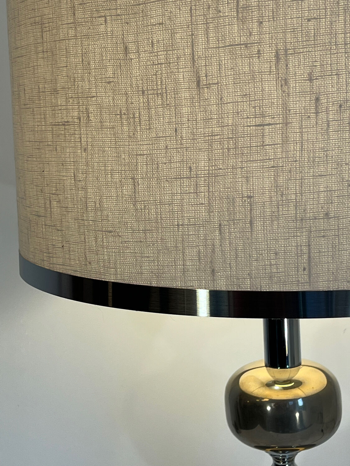 Lampe de table style Philippe Barbier – Abat-jour refait Acier et Lin