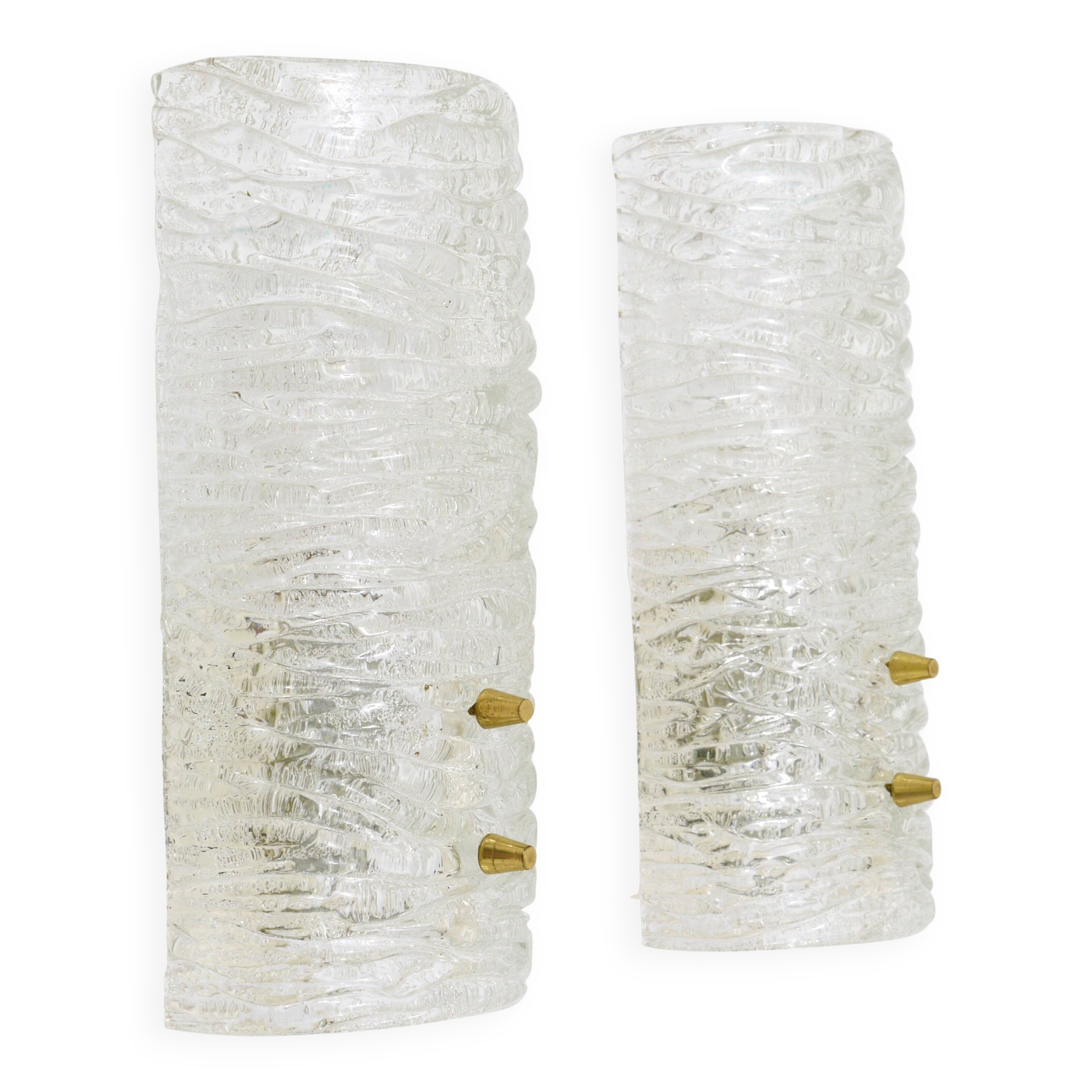 Pair of wall sconces by J.T. Kalmar, brass and textured glass, Austria, 1950s.
